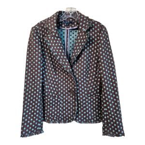 BODEN Women 10 Blazer Jacket Polka Dot 2 Buttons Fringe Trim Knit Wool Blend 36"